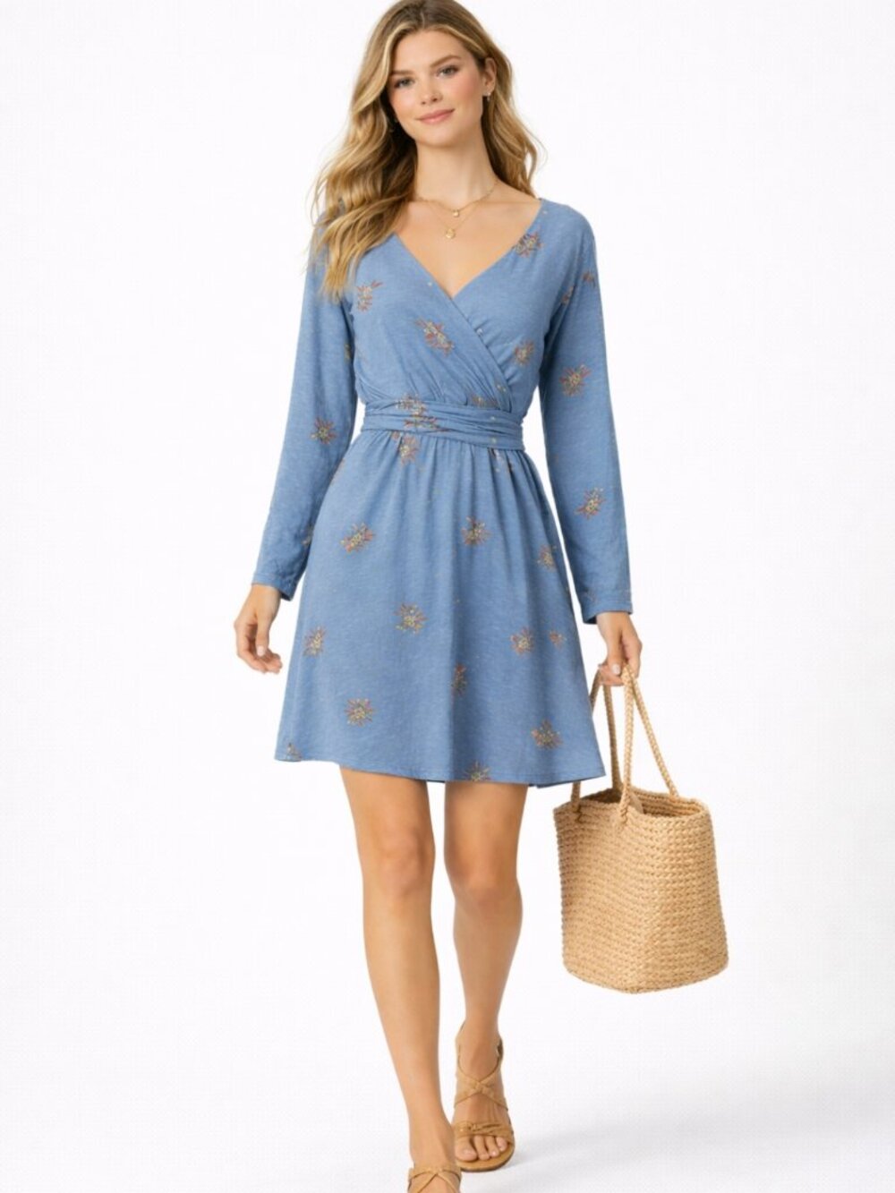 Toad&Co Blue Floral Wrap Dress Organic Cotton Tencel Casual Coastal Size M
